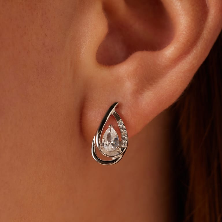 925 Silber-Ohrringe Tropfen mit Zirkonia
