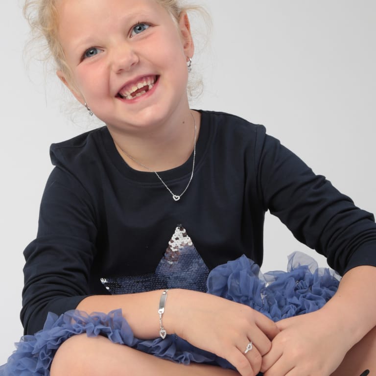 Zilveren kinder armband plaat hart zirkonia