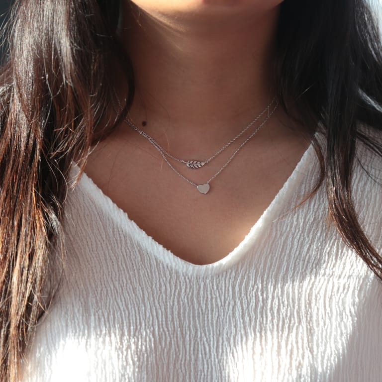 Zilveren ketting&hanger blad Bali voor dames