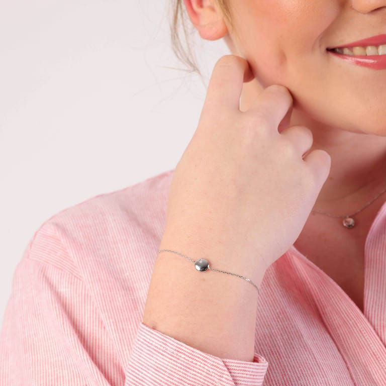 Silberarmband, runder Anhänger mit Zirkonia