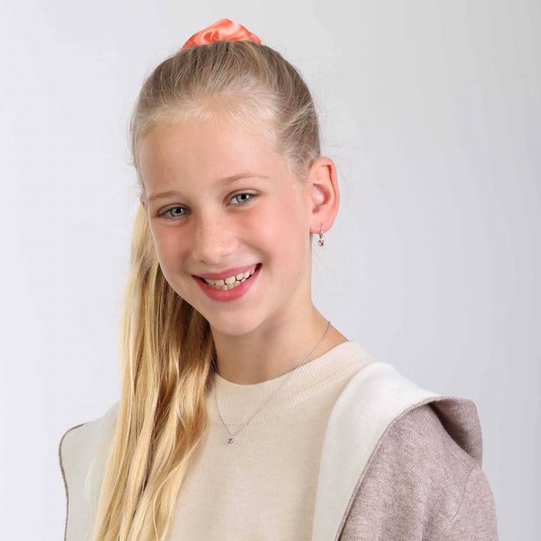Zilveren kinderketting hart met roze zirkonia