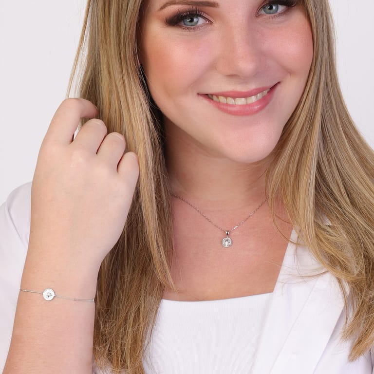 Zilveren ketting&hanger disc/galaxy ster zirkonia