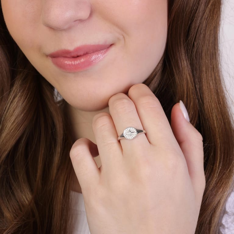 Siegelring, 925 Silber, Scheibe/Stern der Galaxis mit Zirkonia