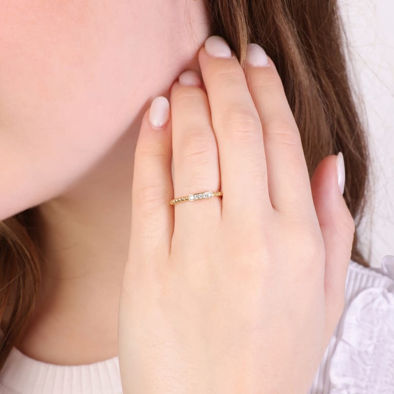 Zilveren ring goldplated bolletjes/bar zirkonia