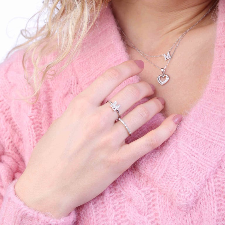 Zilveren ring alfabet met zirkonia