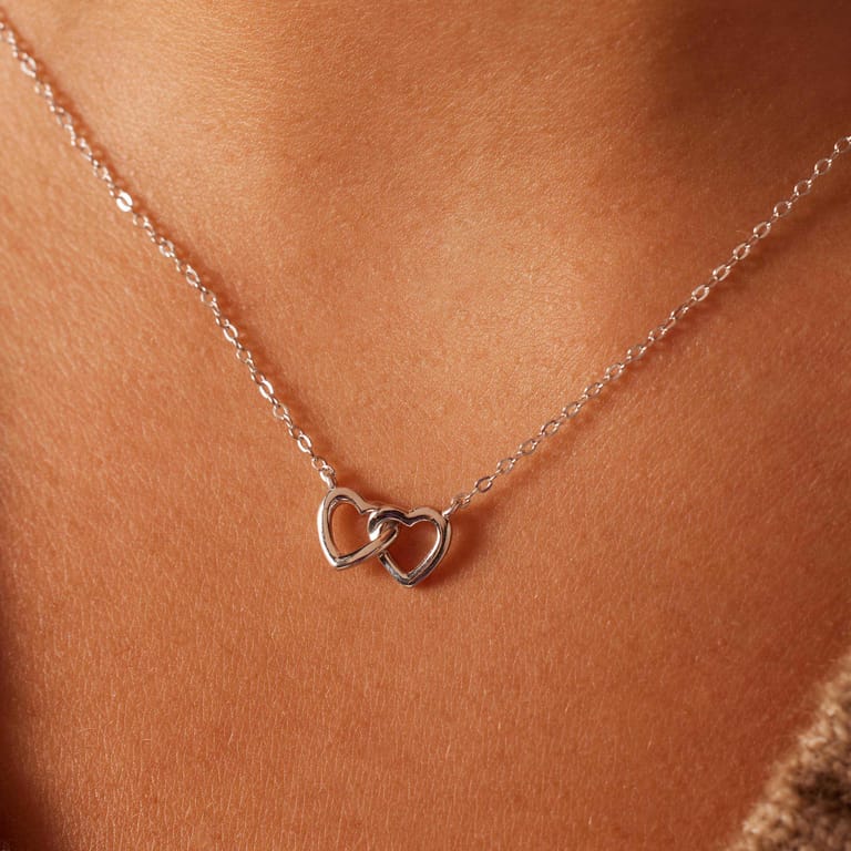 Silber 925 Kette & Anhänger, 2 Herzen
