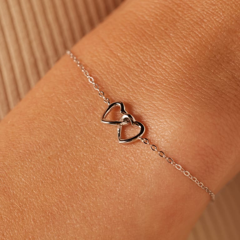 Armband, Silber 925, 2 Herzen