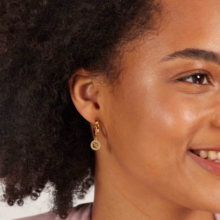 Guess stainless steel goldplated oorringhangers 4g logo 15mm voor dames