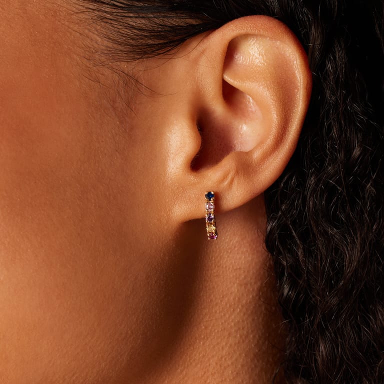 14 karaat geelgouden oorknoppen multicolor zirkonia voor dames