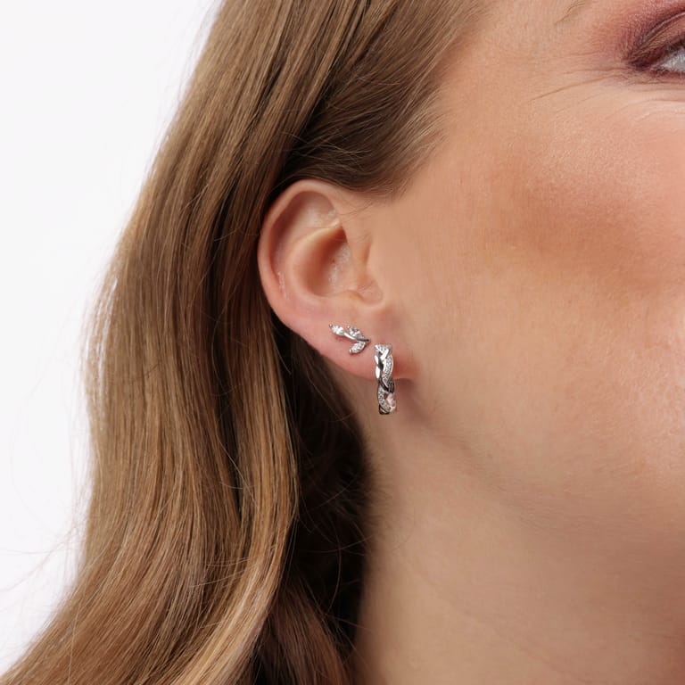 Ohrringe, 925 Silber, Blatt mit Zirkonia