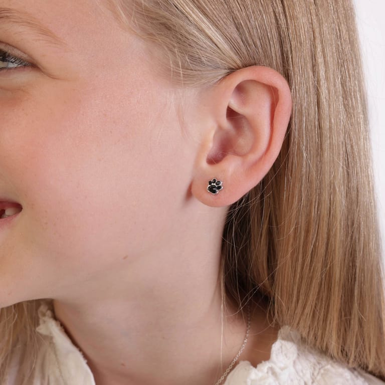 Kinderohrringe, 925 Silber, Hundepfote mit Kristall