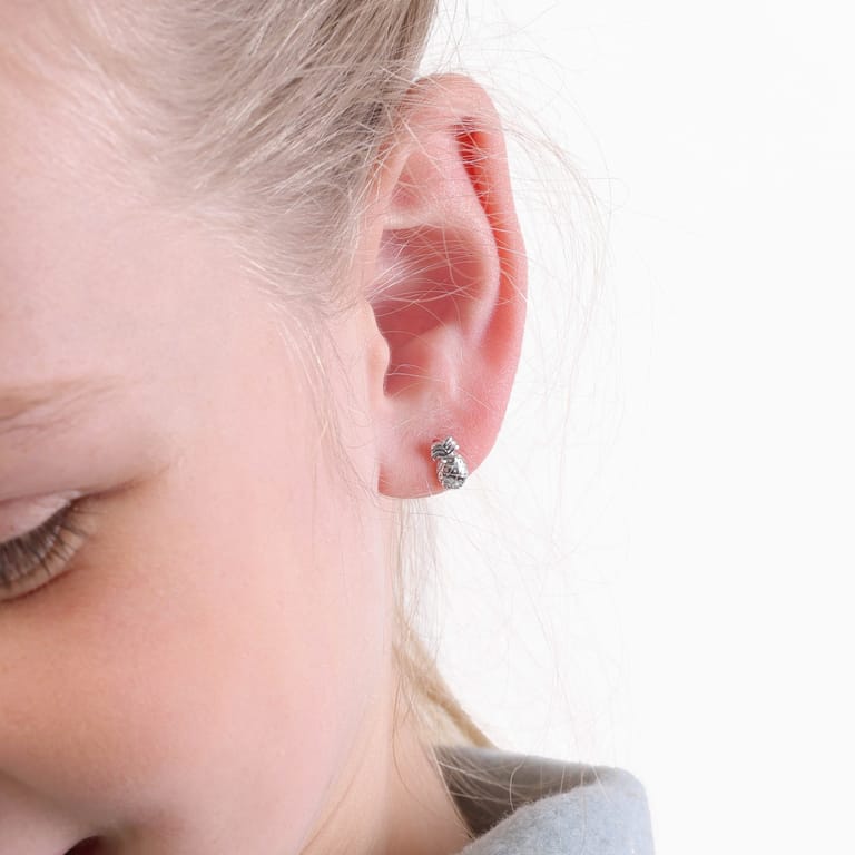 Zilveren kinderoorbellen ananas