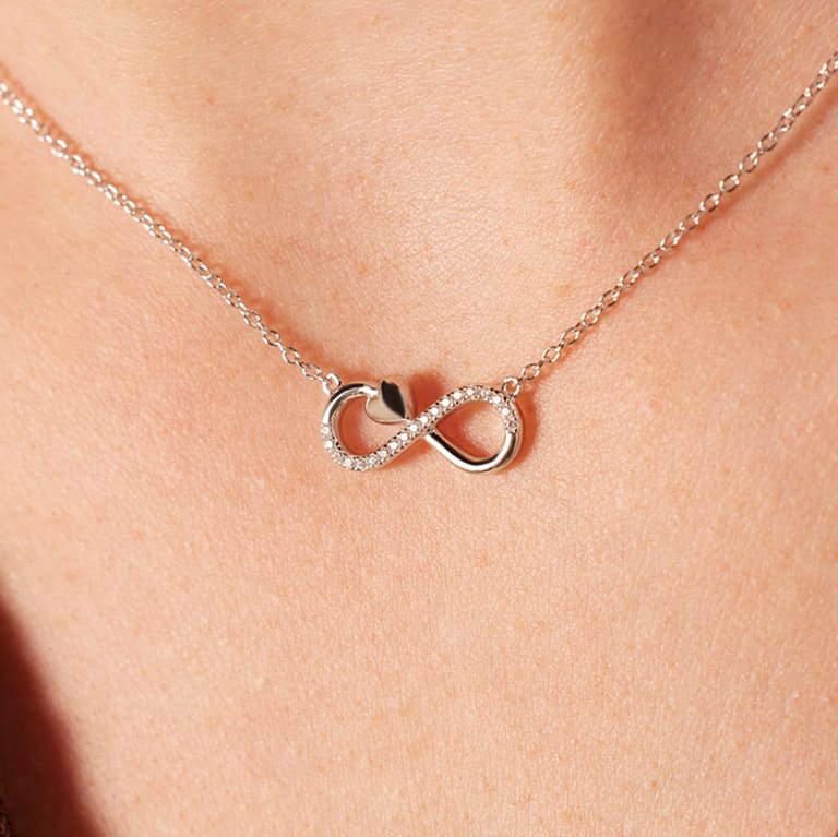 Zilveren ketting&hanger infinity/hart zirkonia