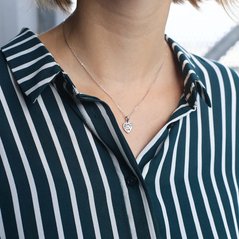 Zilveren ketting&hanger hart levensboom voor dames