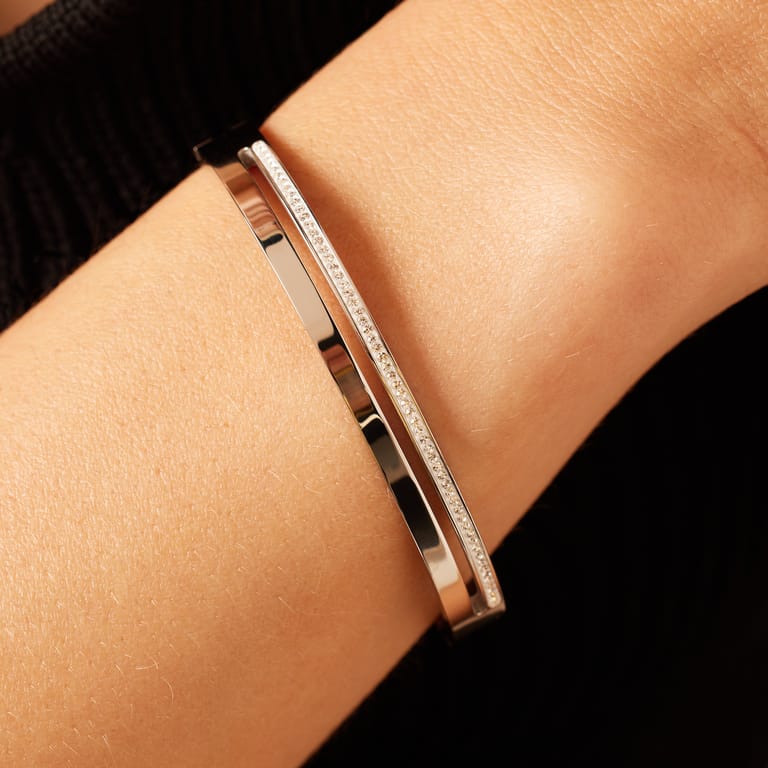 Gerecycled stainless steel armband van zilver met wit kristal