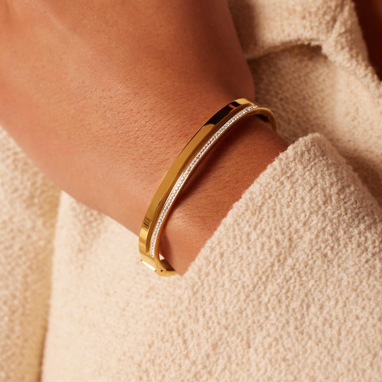 Stainless steel goldplated bangle met kristal voor dames