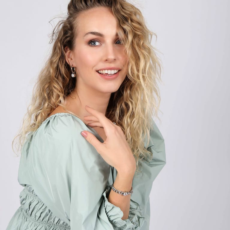 Gerecycled stalen armband schakel met zirkonia