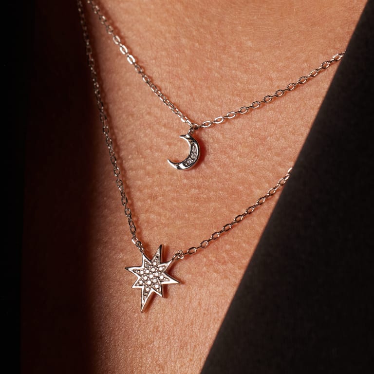 Schmuckset, 925 Silber, Mond/Stern mit Zirkonia