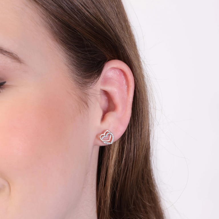 Zilveren roseplated oorknoppen 2harten zirkonia voor dames