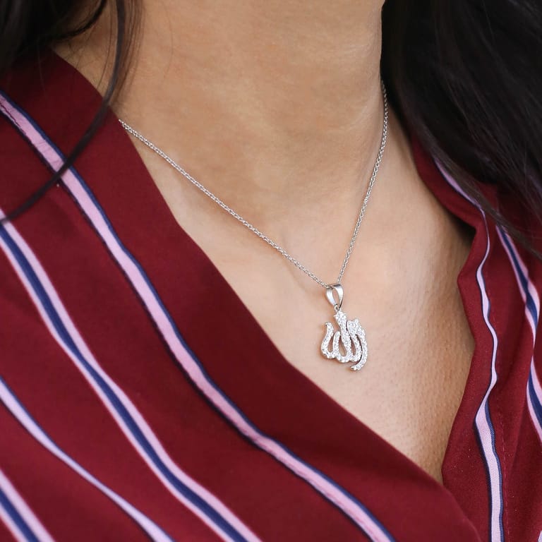 Kette & Anhänger, 925 Silber, Allah, mit Zirkonia