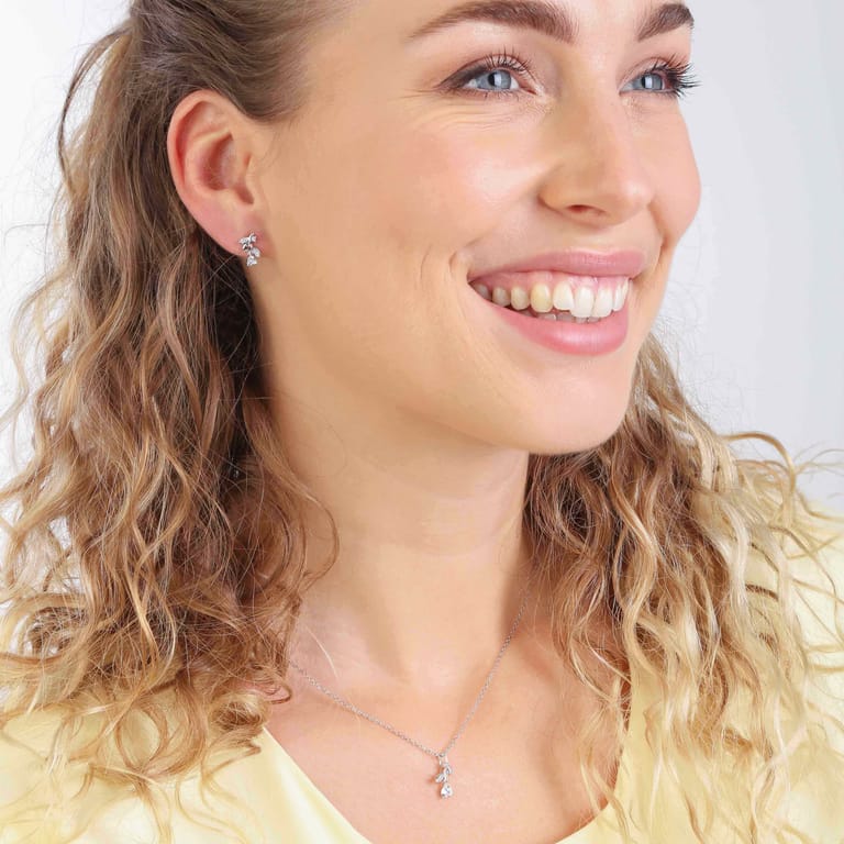 Zilveren ketting&hanger roos zirkonia