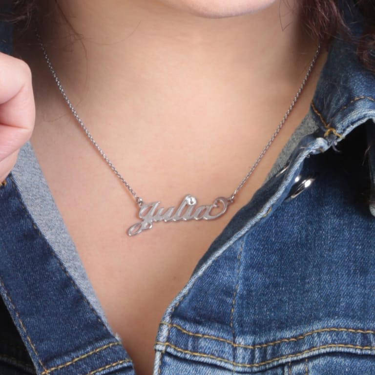 Zilveren naamketting Carrie geboortesteen