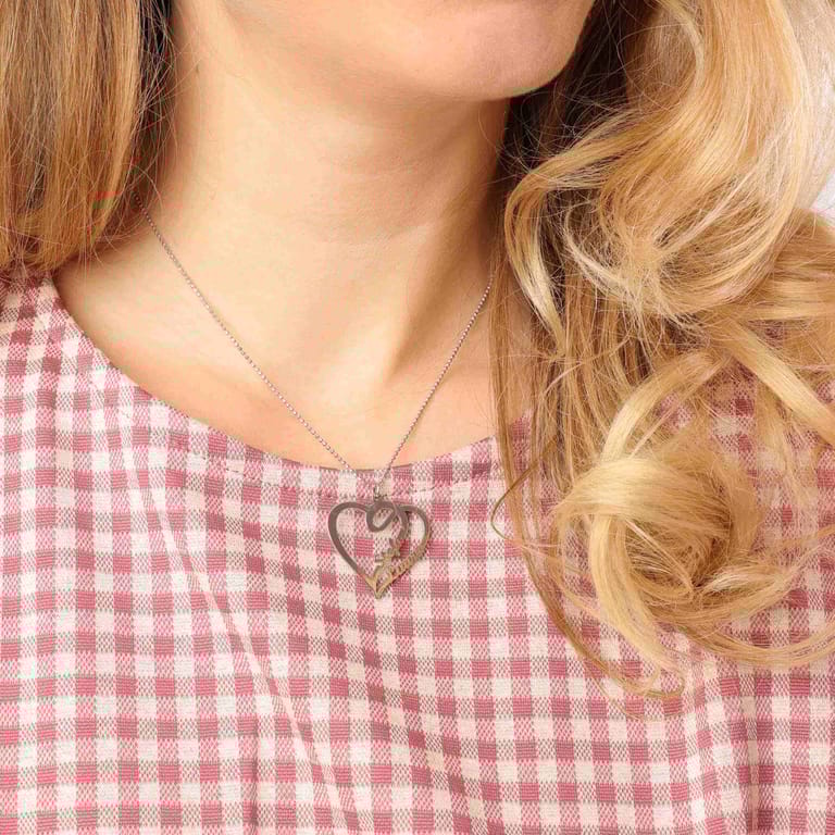 Zilveren naamketting sierhart voor dames
