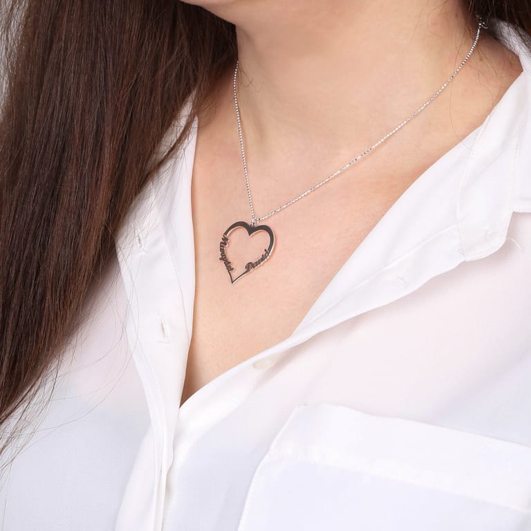 Zilveren naamketting open hart voor dames
