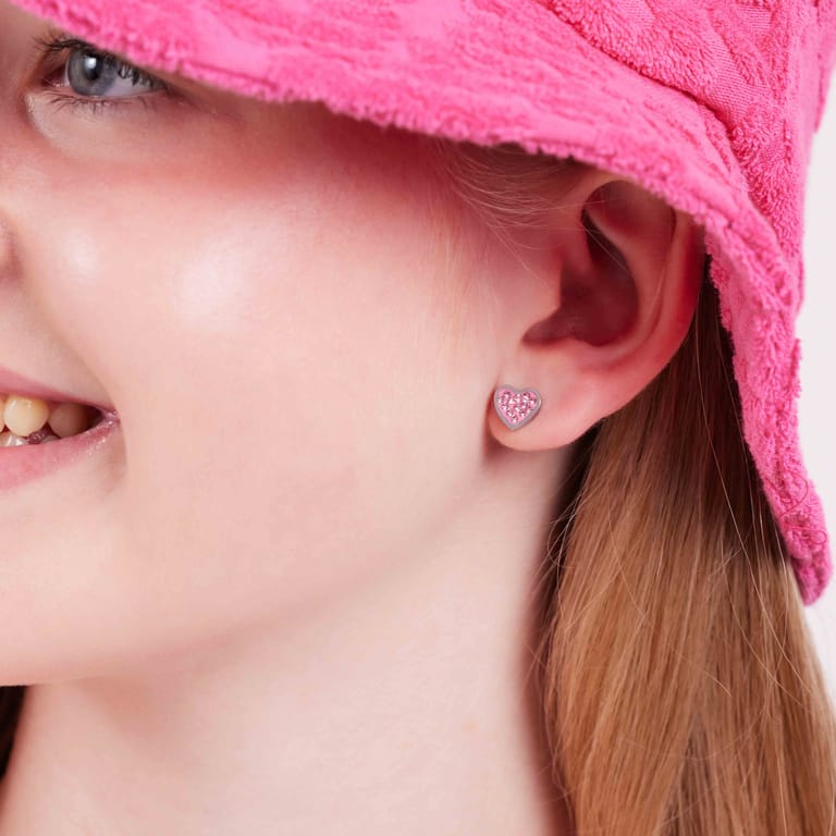 Little Miss Fabulous stalen kinderoorbellen hart met light pink kristal