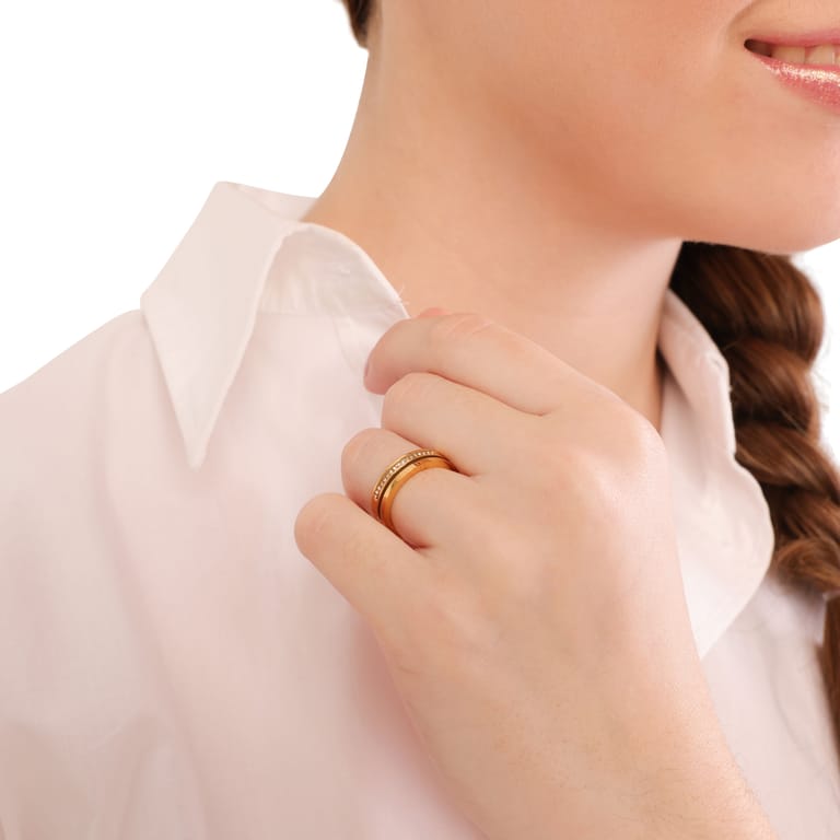 Stalen goldplated ring met kristal voor dames