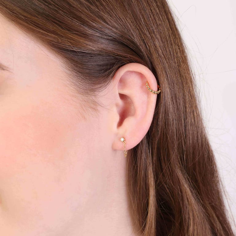 Zilveren goldplated earcuff bolletjes voor dames