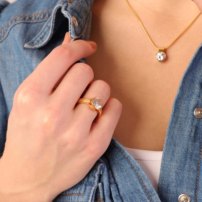 Stalen goldplated ring met zirkonia voor dames