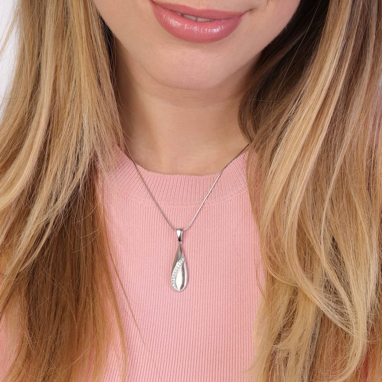 Zilveren ketting&hanger mat/glans zirkonia