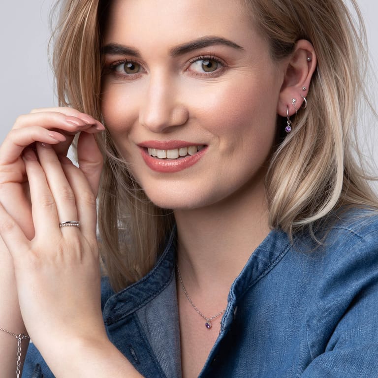 Zilveren ketting&hanger geboortesteen