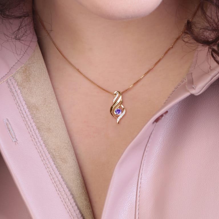 Zilveren goldplated ketting met hanger met geboortsteen voor dames