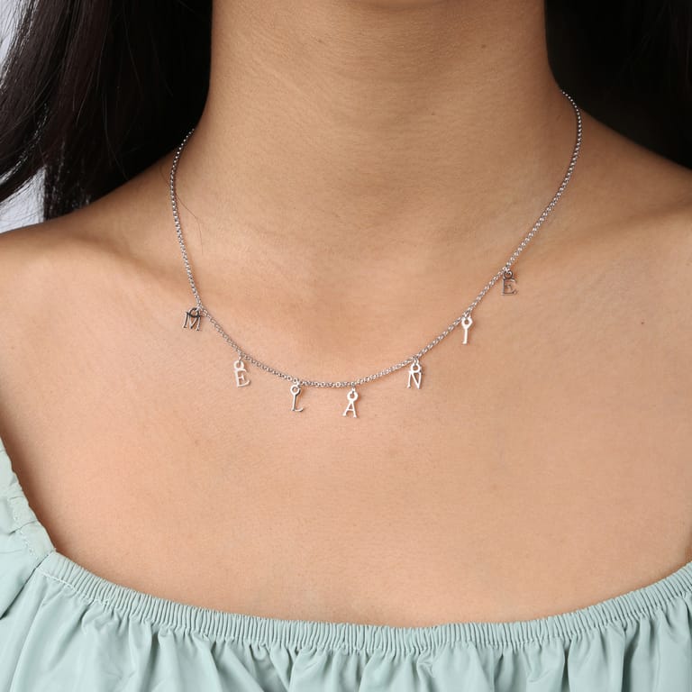 Choker-Namenskette, 925 Silber, Buchstabenanhänger