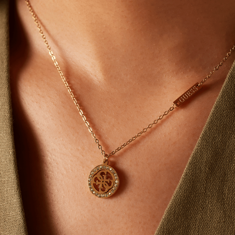 Guess stalen goldplated ketting met hanger met kristal voor dames