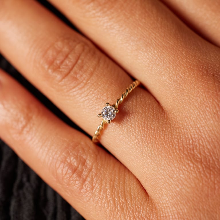 14 karaat geelgouden ring gedraaid met zirkonia
