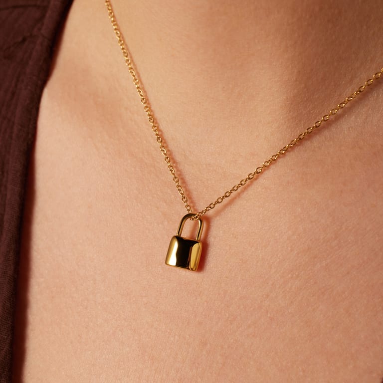 Stainless steel ketting&hanger goldplated slotje voor dames