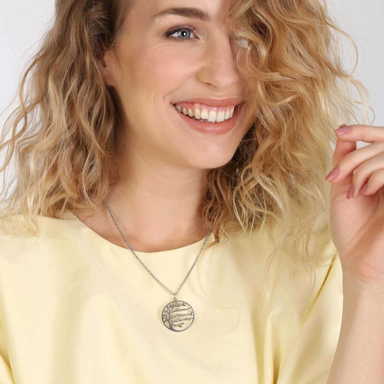 Stalen naamketting levensboom 3namen voor dames