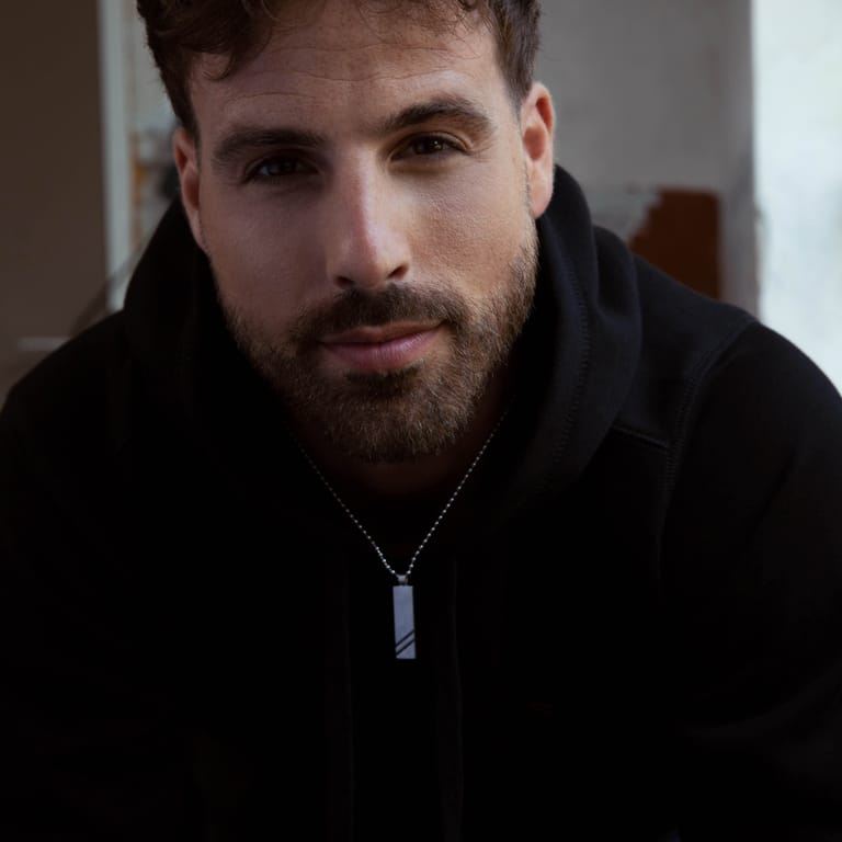 Gerecycled stainless steel ketting met hanger plaat streep zwart voor heren