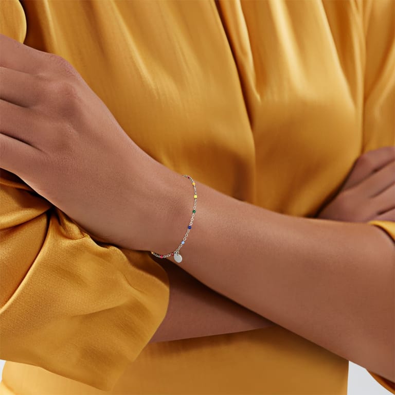 Stainless steel armband graveer disc regenboog emaille