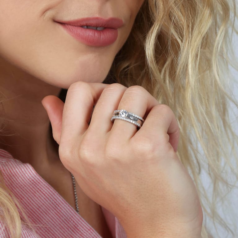 Ring, 925 Silber, Gravur, 2-teilig, Zirkonia