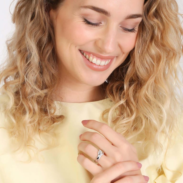 Ring, 925 Silber, Gravur, Herz, Zirkonia