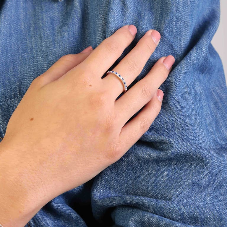 Ring, 925 Silber, mit Zirkonia in Weiß und Blau
