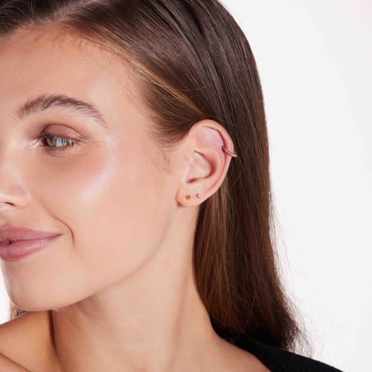 Stainless steel goldplated helixpiercing met zirkonia voor dames