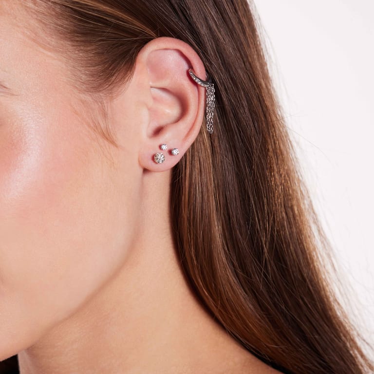 Helix-Piercing, Edelstahl, Kristall+Kette