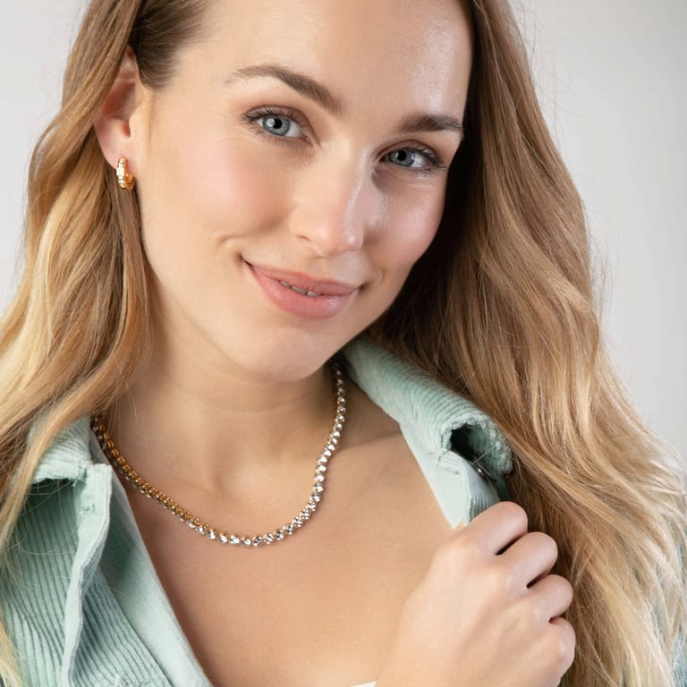 Silberne, goldbeschichtete Tenniskette mit Swarovski-Kristallen für Damen