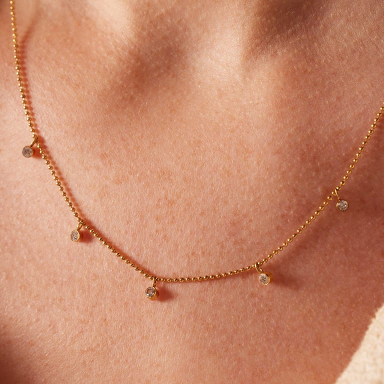 Stalen goldplated ketting met hanger met zirkonia voor dames