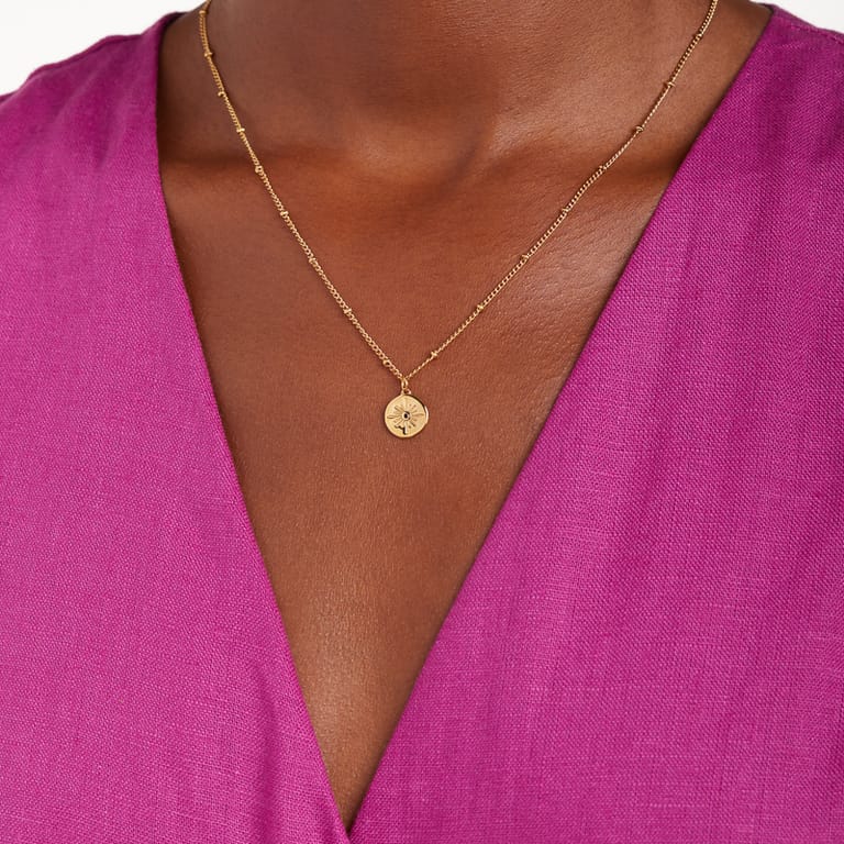 Stalen goldplated ketting met hanger munt met zirkonia voor dames
